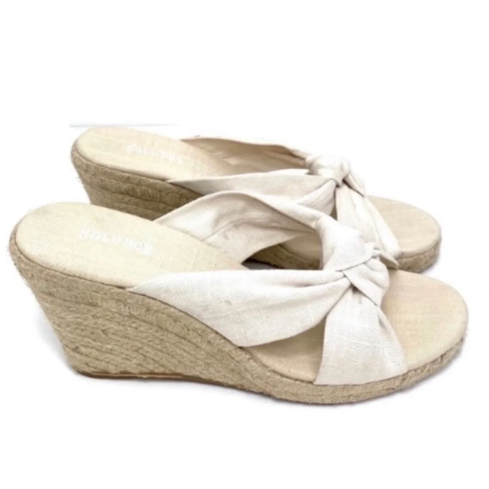 Soludos Knotted Wedge Espadrilles Mule Sandal in National White Size 11